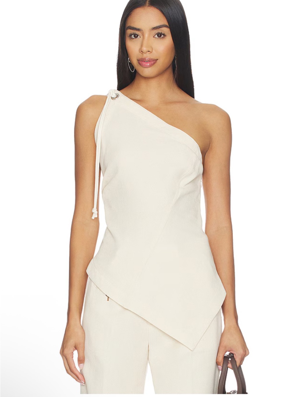 Helmut Lang Cream One-Shoulder Asymmetric Top small NWT